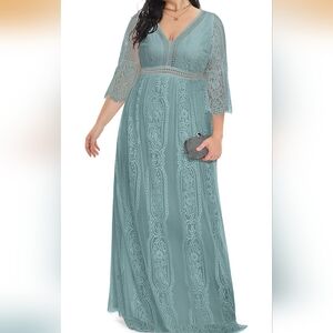 Chic Long Sleeve Lace Dress in Teal